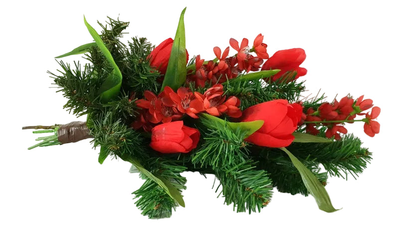 CASA - POADOR GRABSTRAUß flach zum legen Tulpen mit Tanne Kunstblumen Friedhof.