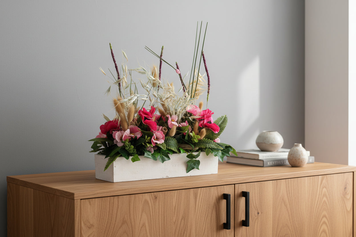 CASA - POADOR GESTECK Blumenwiese Rosa Stiefmütterchen  künstlich Deko.