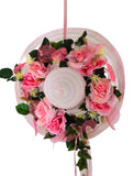 CASA - POADOR SOMMERHUT mit künstlichen Rosa Rosen Efeugirlande Fruchtstände 45 cm Deko