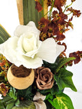 CASA - POADOR ORCHIDEENGESTECK Metallgefäß weiße Rose Bell Cup Orchideen Rostbraun