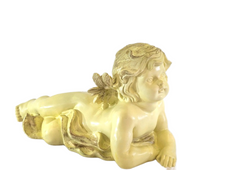 Engelfigur Creme gold Schattierung liegend 33 x 29 x 16 cm Dekoration wetterfest Friedhof