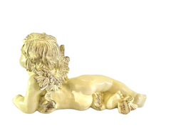 Engelfigur Creme gold Schattierung liegend 33 x 29 x 16 cm Dekoration wetterfest Friedhof