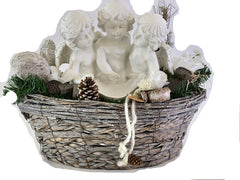 Casa-Poador Grabgesteck künstliche Blumen Korb Engelfiguren Weiß Grau Exoten Friedhof Gedenken