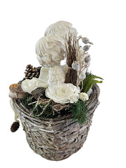 Casa-Poador Grabgesteck künstliche Blumen Korb Engelfiguren Weiß Grau Exoten Friedhof Gedenken