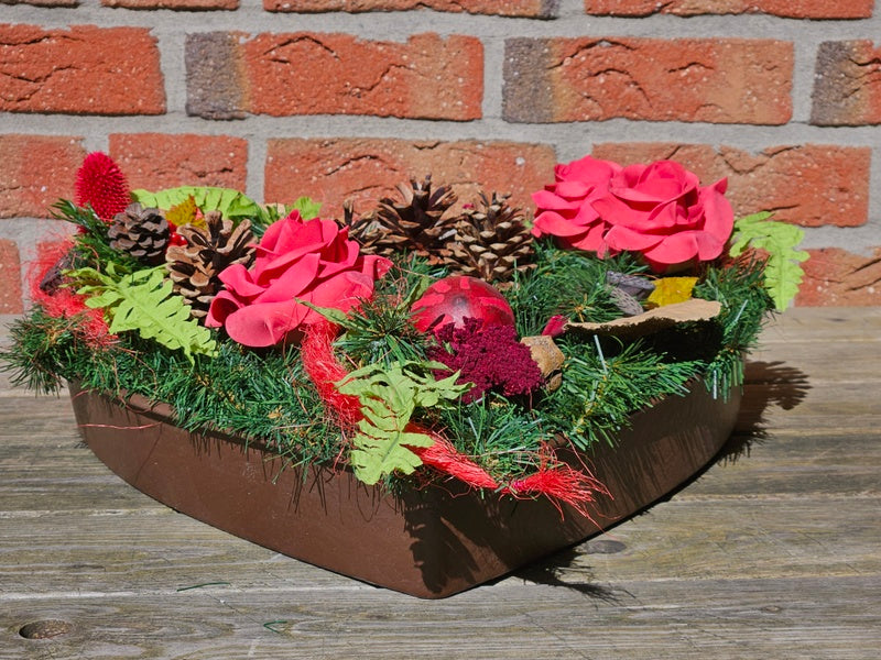 GRABSCHMUCK in Herzform künstliche Tanne Gedenken Friedhof – Casa-Poador