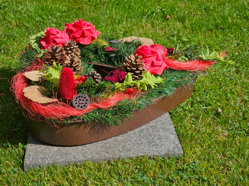 GRABSCHMUCK in Herzform künstliche Tanne Gedenken Friedhof – Casa-Poador