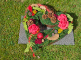 GRABSCHMUCK in Herzform künstliche Tanne  Gedenken Friedhof