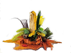 Casa-Poador Gesteck Sisalblatt Ahornblatt Mais Zitrone Gelb Orange Kürbis Apfel Pilz Holzblätter Herbst (Kopie)