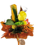 Casa-Poador Gesteck Sisalblatt Ahornblatt Mais Zitrone Gelb Orange Kürbis Apfel Pilz Holzblätter Herbst