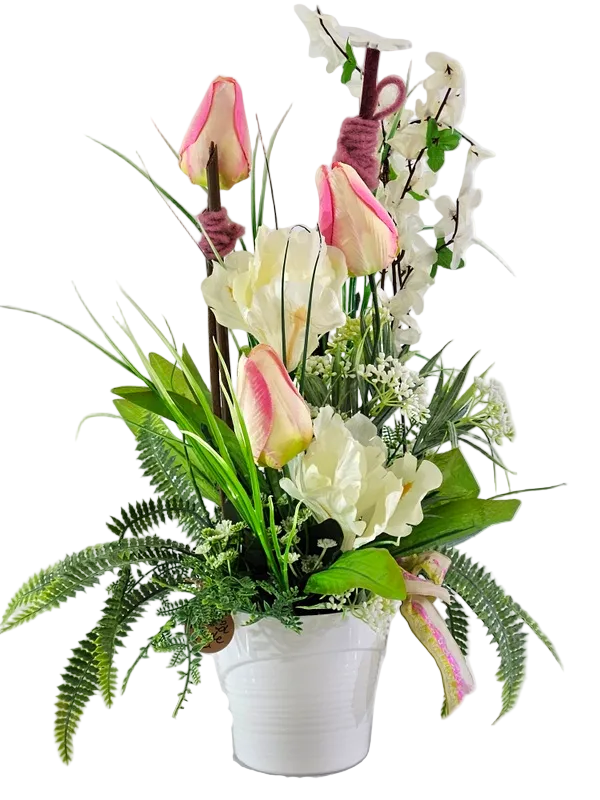CASA - POADOR GESTECK zweifarbige Tulpen Filzwolle Schmetterling Tischdekoration