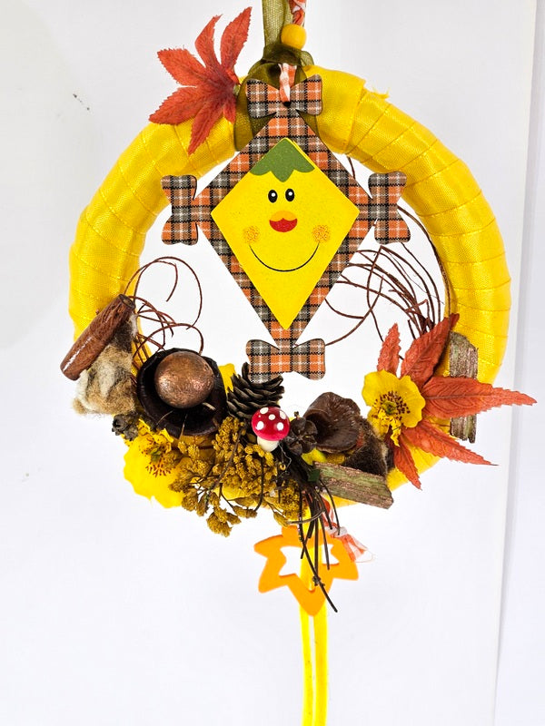 CASA-POADOR Herbstkranz 15 cm Blätter Pilze Holzelemente Drachen