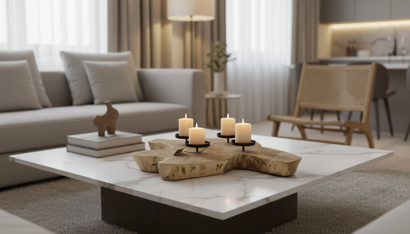 KERZENHALTER TEAK HOLZ Candle Holder Naturholz unbehandelt ohne Deko.