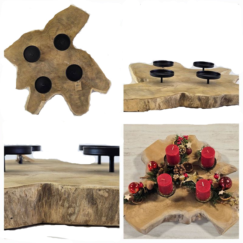 KERZENHALTER TEAK HOLZ Candle Holder Naturholz unbehandelt ohne Deko.