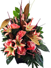 CASA-POADOR Grabschmuck Grabgesteck Rosa Lilien Proteen Schilffkolben Allerheiligen Friedhof Gedenken