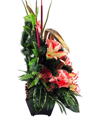 CASA-POADOR Grabschmuck Grabgesteck Rosa Lilien Proteen Schilffkolben Allerheiligen Friedhof Gedenken