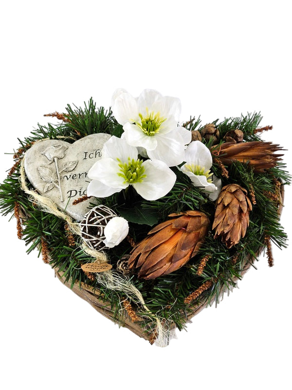 CASA - POADOR GRABSCHMUCK Herzform Christrosen Weiß Gedenkplatte Rose.