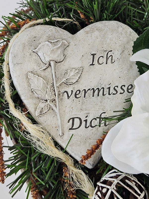 CASA - POADOR GRABSCHMUCK Herzform Christrosen Weiß Gedenkplatte Rose.