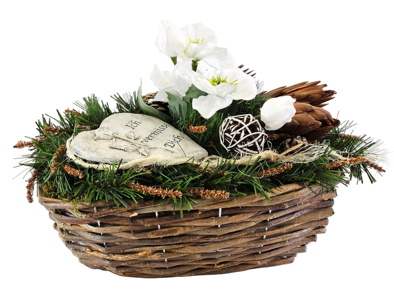 CASA - POADOR GRABSCHMUCK Herzform Christrosen Weiß Gedenkplatte Rose.