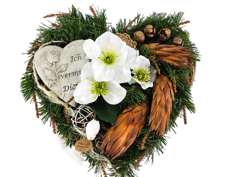 CASA - POADOR GRABSCHMUCK Herzform Christrosen Weiß Gedenkplatte Rose.