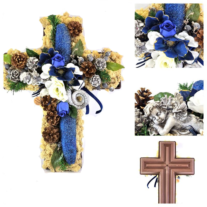 CASA - POADOR GRABSCHMUCK Grabgesteck Kreuzform  Engel Friedhof Gedenken.