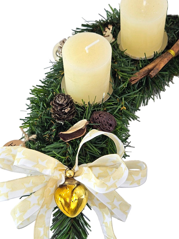 CASA - POADOR ADVENTSKRANZ künstliche Tanne 35 Ø halbrund Creme Gold Natur Advent Geschenk.