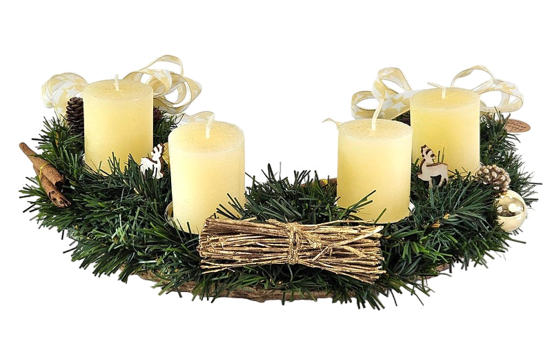CASA - POADOR ADVENTSKRANZ künstliche Tanne 35 Ø halbrund Creme Gold Natur Advent Geschenk.