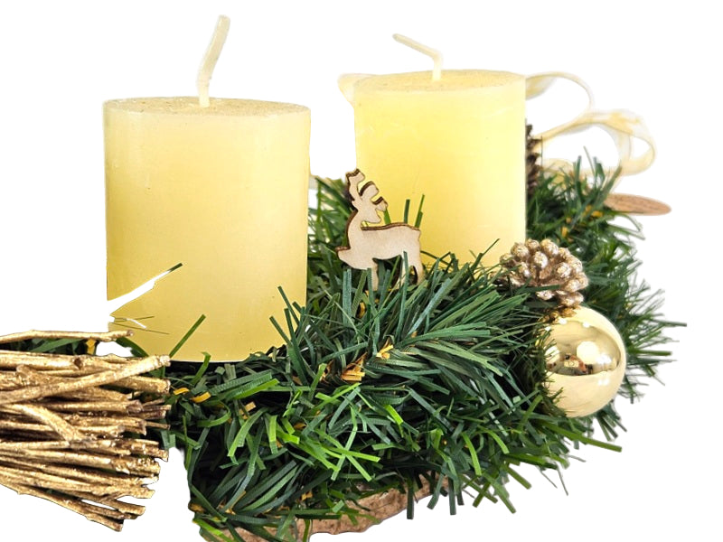 CASA - POADOR ADVENTSKRANZ künstliche Tanne 35 Ø halbrund Creme Gold Natur Advent Geschenk.