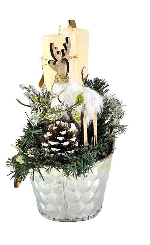 CASA - POADOR WEIHNACHTSGESTECK Silber Natur Kerzen Elch Deko.