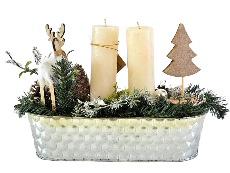 CASA - POADOR WEIHNACHTSGESTECK Silber Natur Kerzen Elch Deko.