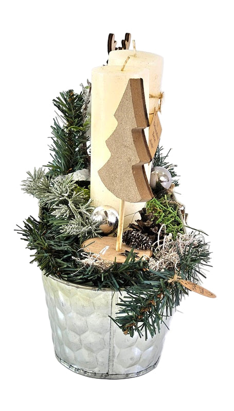 CASA - POADOR WEIHNACHTSGESTECK Silber Natur Kerzen Elch Deko.