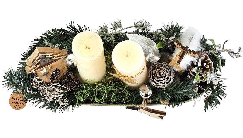 CASA - POADOR WEIHNACHTSGESTECK Silber Natur Kerzen Elch Deko.