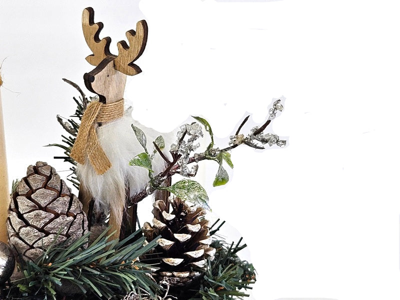 CASA - POADOR WEIHNACHTSGESTECK Silber Natur Kerzen Elch Deko.