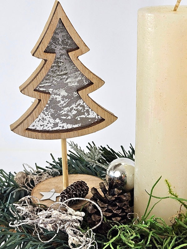 CASA - POADOR WEIHNACHTSGESTECK Silber Natur Kerzen Elch Deko.