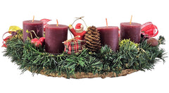 CASA-POADOR Adventskranz halbrund 35 Ø künstliche Tanne Rot Gold Figur Zapfen Goldsterne Advent Geschenk