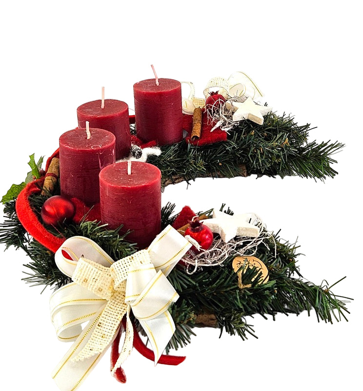 CASA - POADOR ADVENTSKRANZ halbrund 35 Ø künstlich rot Stern.