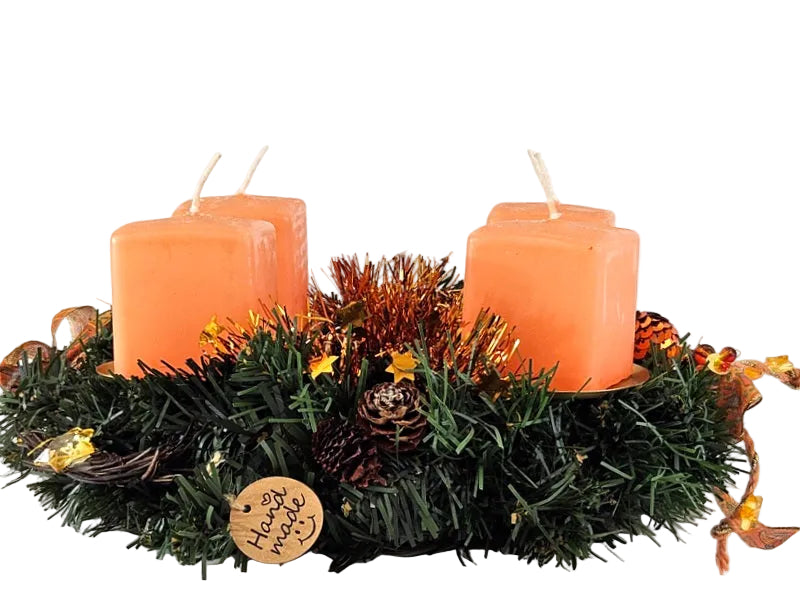 CASA - POADOR ADVENTSKRANZ künstliche Tanne Lachs Orange 25 Ø Kerzen Kugeln.