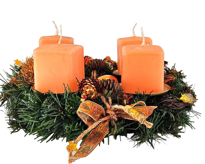 CASA - POADOR ADVENTSKRANZ künstliche Tanne Lachs Orange 25 Ø Kerzen Kugeln.