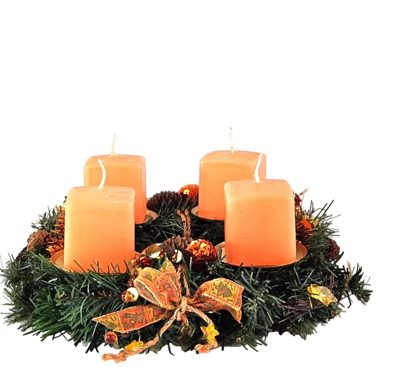 CASA - POADOR ADVENTSKRANZ künstliche Tanne Lachs Orange 25 Ø Kerzen Kugeln.
