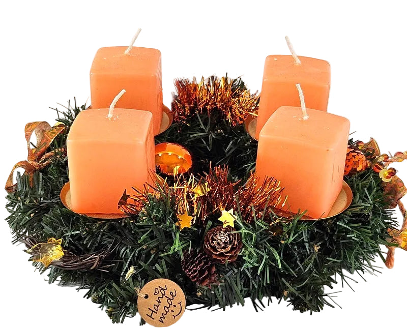 CASA - POADOR ADVENTSKRANZ künstliche Tanne Lachs Orange 25 Ø Kerzen Kugeln.