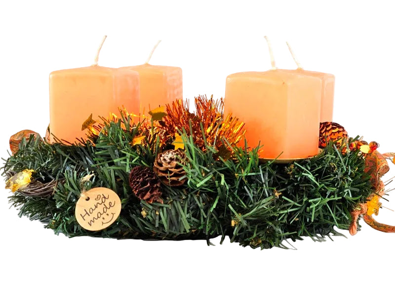 CASA - POADOR ADVENTSKRANZ künstliche Tanne Lachs Orange 25 Ø Kerzen Kugeln.