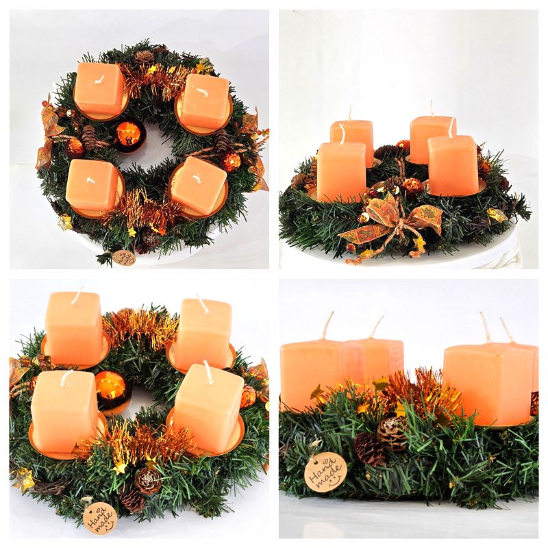CASA - POADOR ADVENTSKRANZ künstliche Tanne Lachs Orange 25 Ø Kerzen Kugeln.