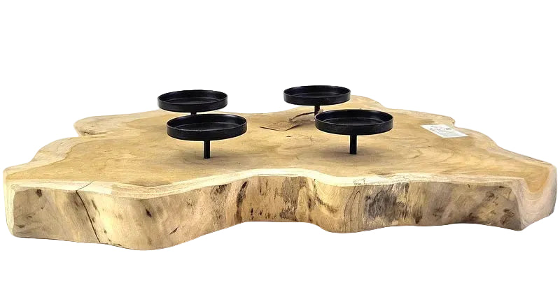 KERZENHALTER TEAK HOLZ Candle Holder Naturholz unbehandelt ohne Deko.