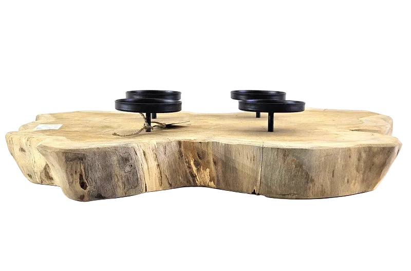 KERZENHALTER TEAK HOLZ Candle Holder Naturholz unbehandelt ohne Deko.