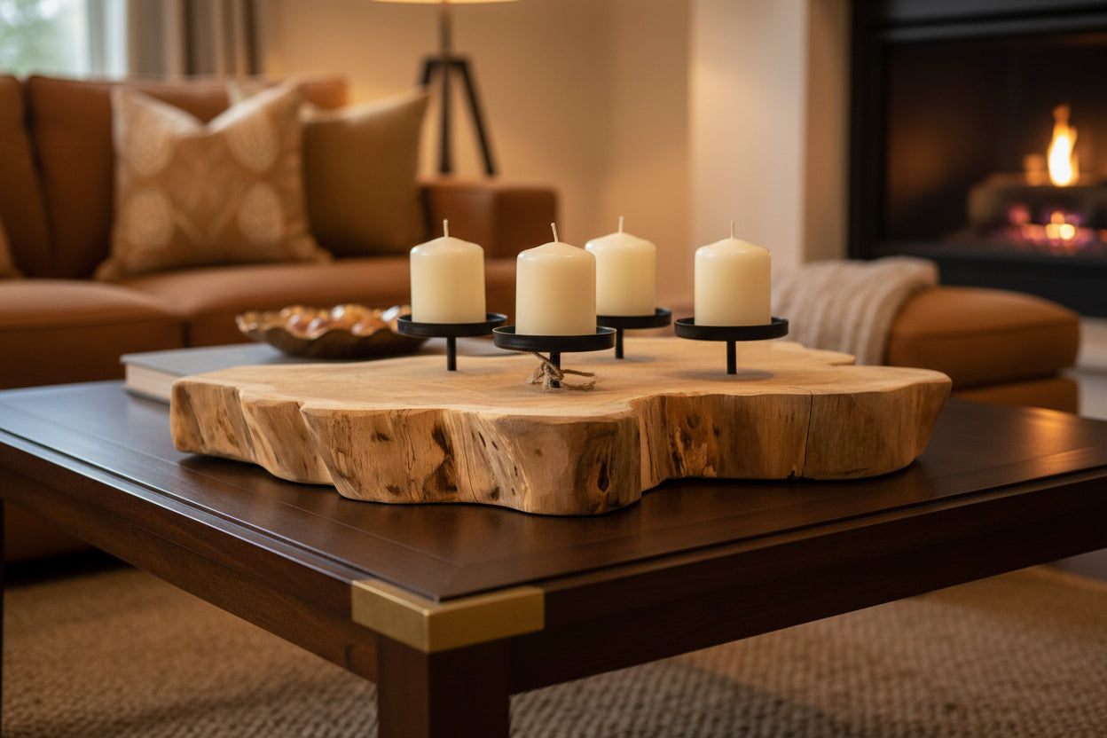 KERZENHALTER TEAK HOLZ Candle Holder Naturholz unbehandelt ohne Deko.
