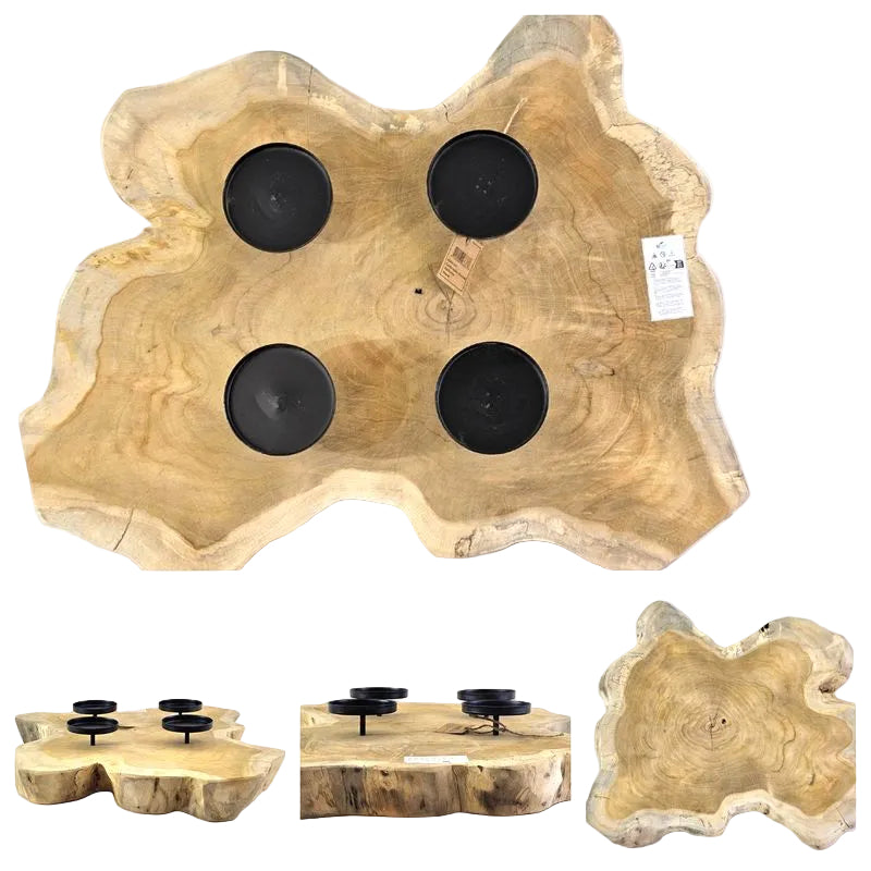 KERZENHALTER TEAK HOLZ Candle Holder Naturholz unbehandelt ohne Deko.
