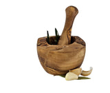 OLIVENHOLZ MÖRSER & STÖßEL Set Mörser mit Stößel ca. 12 cm rustikal
