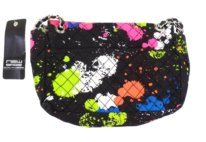 UMHÄNGETASCHE FLECKENMUSTER Schwarz Schultertasche New Design Stoff bunt