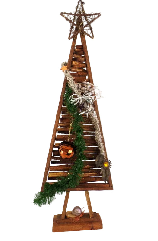 TANNENBAUM HOLZ Braun künstliche Accessoires Sterne Kugel Blätter Dekoration