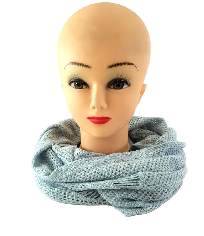 SCHAL RUNDSCHAL BLAU GRAU Loop Wickelschal gestrickt Lochmuster 100% Arcylic