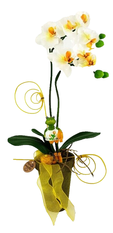 GESTECK ORCHIDEE Kunstblume Pflanze Weiß Gelb Blume Deko 25 cm H Phalaenopsis